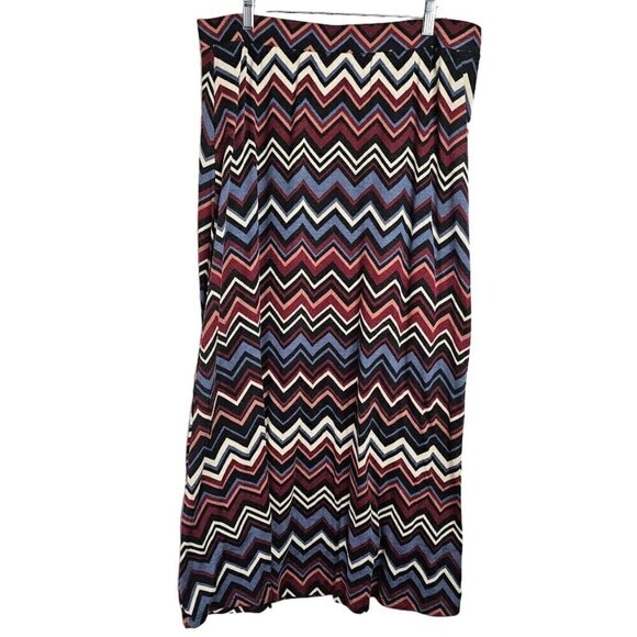 CATO Long Maxi Skirt BLUE RED BLACK Chevron Striped size XL Modest Country Fall - Picture 1 of 6